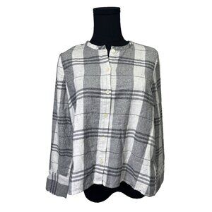 Madewell Women's Size Small Plaid Collarless Button-Down Top Boho Cottage Cotton
